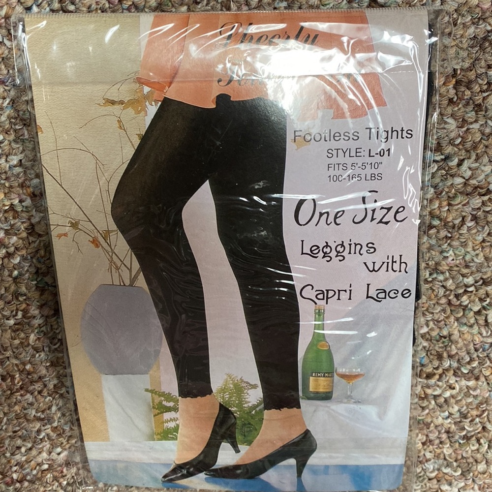 Vintage Footless tights - Sheerly Touch-Ya Hooks 1 Size Fits All- Blk new